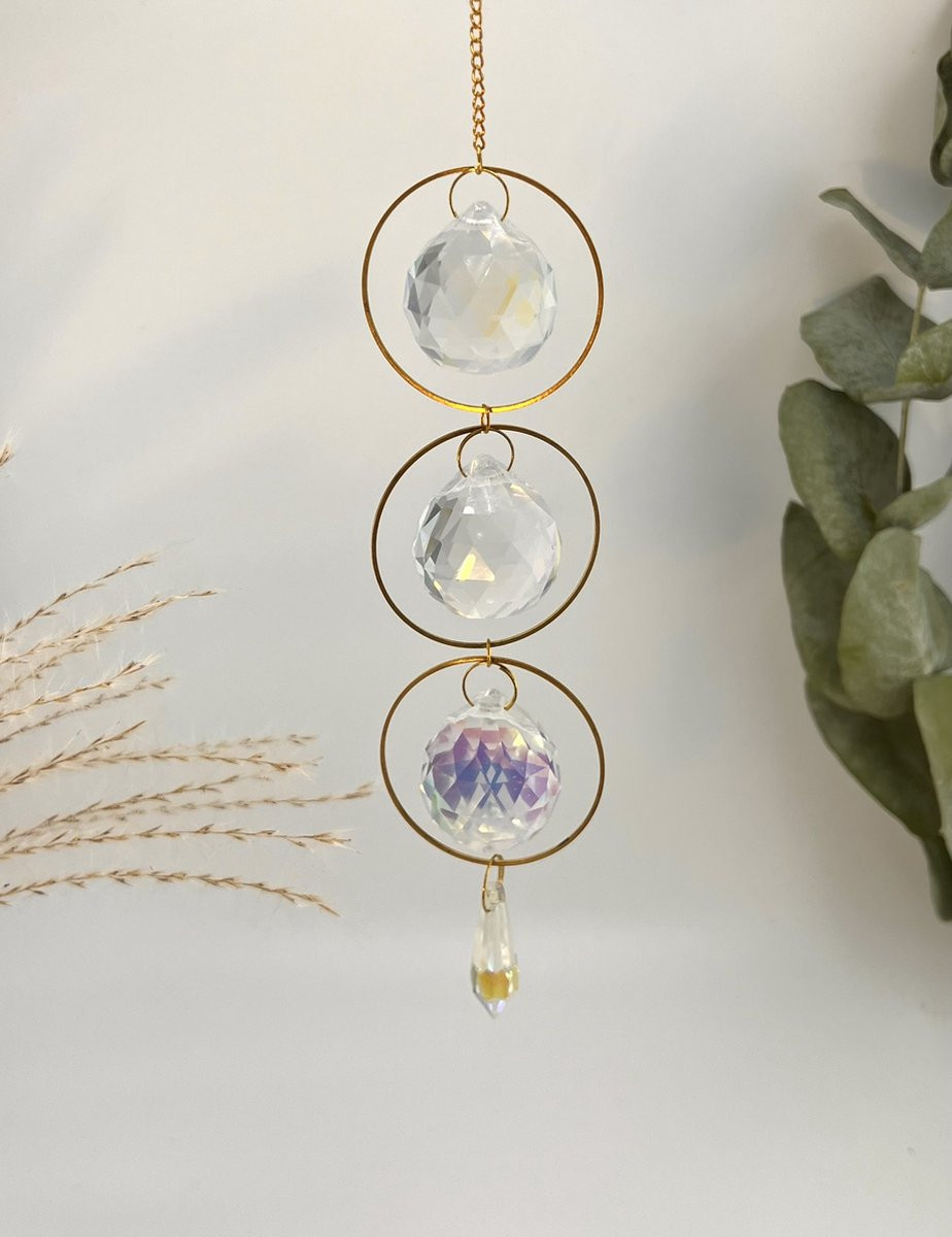 Cosy Casa Crystal Suncatcher Kaia - Kristallen Zonvanger met Amethist en Maçisch - Goud