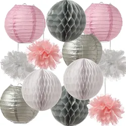 MARELIDA Partyset Papierdekoration 48-teilig Papierblume Lampions Wabenbälle