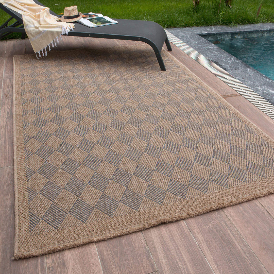 THE RUGS Nature Collection Argyle Kilim Indoor / Outdoor Area Rug Blue Round 160 cm