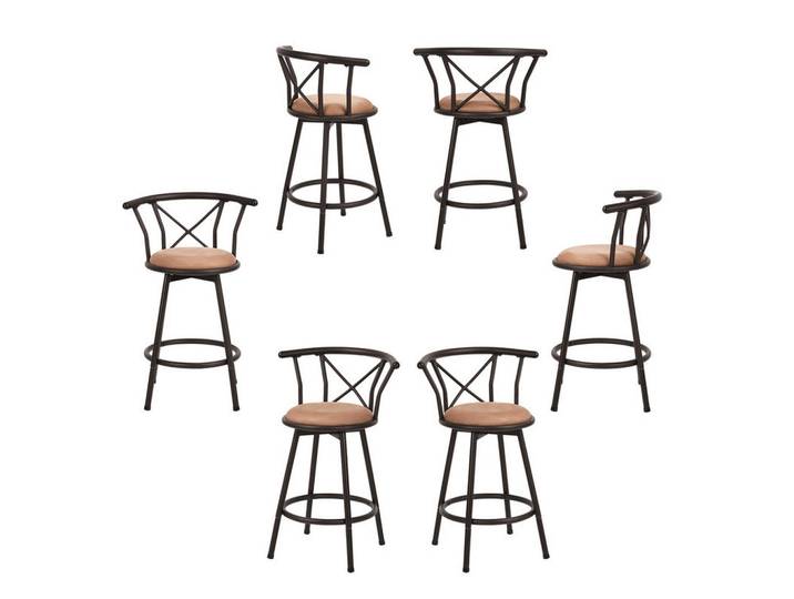 Meubles Cosy Barhocker 6er-Set aus Stoff im Industrial-Stil, Braun, Metall, 39x85x39.5 cm, Esszimmer, Barmöbel, Barhocker