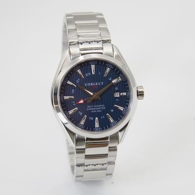 GlowBake GMT Automatic Watch For Man, Sapphire Crystal, Luminous Hands, Waterproof Stainless Steel Mechanical Watch blue