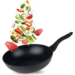 Schwarze Wok Pfanne (Ø 28,5cm): Aluminium, Antihaft - Perfekt für Gemüse, Fleisch, Reis, Nudeln - Gesund & Lecker Kochen