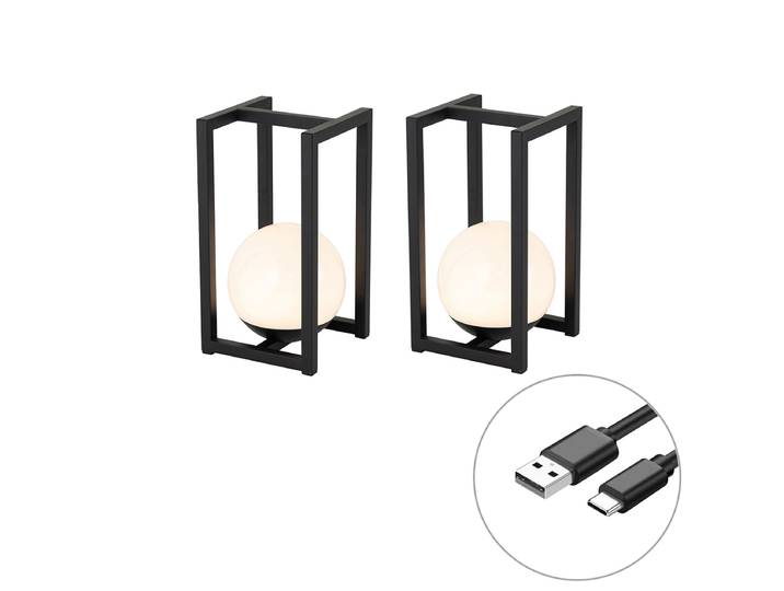 Ensemble de 2 lampes de table d'extérieur noires avec recharge