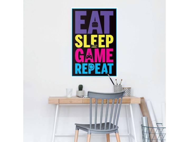 Poster Eat sleep game repeat Papier Multicolor 61 x 92 x 0cm
