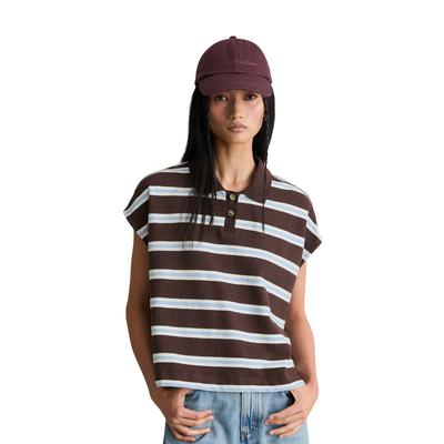 Poloshirt MARC O'POLO DENIM "aus schwerem Single Jersey", Damen, Gr. XS, braun (schwarz braun), Obermaterial: 100% Baumwolle, gestreift, normaler Saum, Shirts