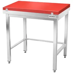Edelstahl-Arbeitstisch 800x600 mm mit roter Schneidplatte und Verstärkung PREMIUM - GOLDINOX