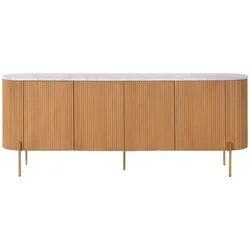 Sideboard Mango 200x40x76 natur lackiert / Marmor weiß BARCELONA #502