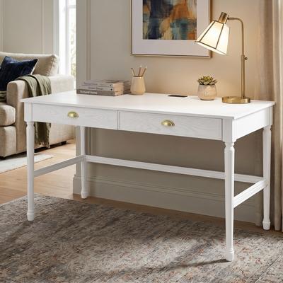 Christopher Knight Home - Belmont Writing Desk MDF & Rubber Wood with Drawers, Built-In Charging Station, Spacious Worktop