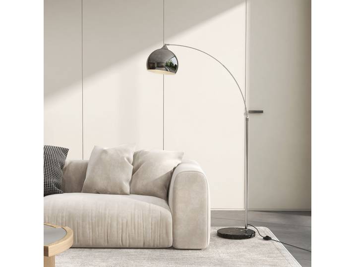 HOMCOM Lampadaire Arc Salon Pied Marbre Noir/Gris Vintage