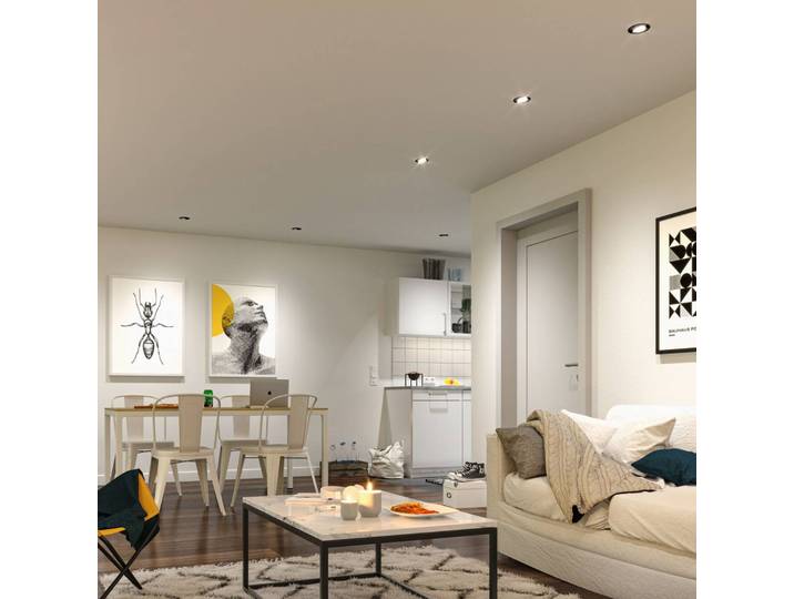 Paulmann Coin Base LED-Einbauspot schwarz 3er RGBW ZigBee Base, dimmbar, schwarz, für Wohn- / Esszimmer, Metall, Modern, Downlight