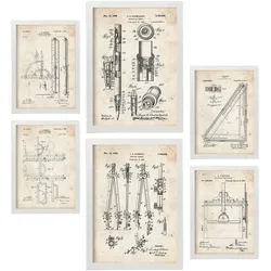 POSTER Set Mit 6 Plakaten Mit Messwerkzeug Patenten Im Vintage Stil A3 & A4 Weißer Rahmen