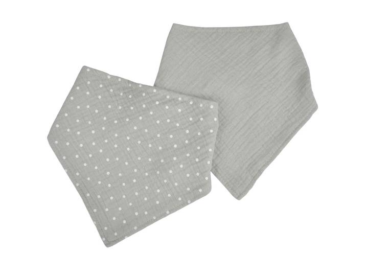 Sabberlätzchen 2er-Set Baumwolle, Baby-Halstuch Bandana, grau, Punkte, 22 x 27 cm