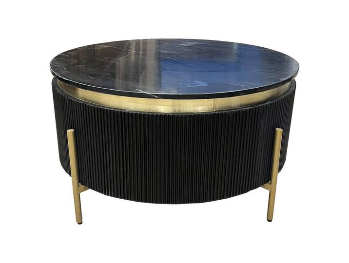 Landscape Couchtisch, Schwarz, Gold, Holz, Metall, Mangoholz, vollmassiv, Marmoroptik, rund, X-Form, rund, 80x45x80 cm, Wohnzimmer, Wohnzimmertische, Couchtische, Couchtische Marmoroptik