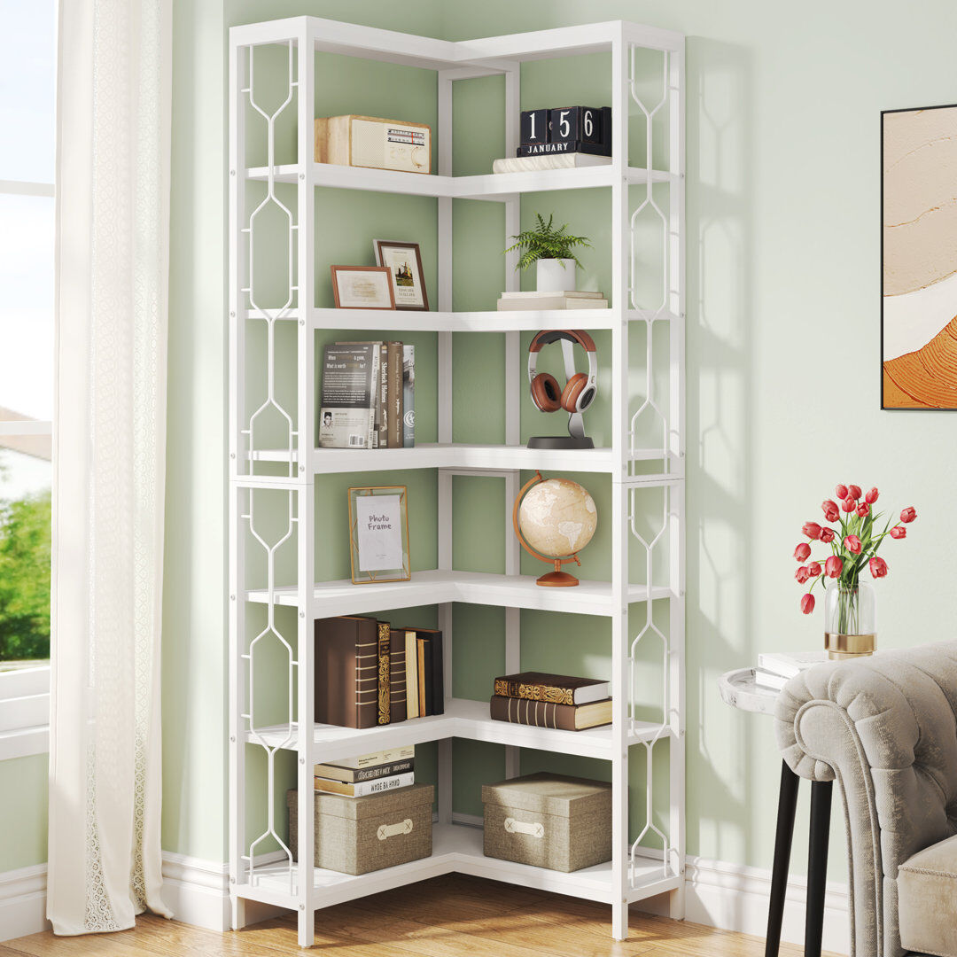 Rio Amyri 200cm H x 60cm W Steel Corner Bookcase White 200cm H X 60cm W X 35cm D