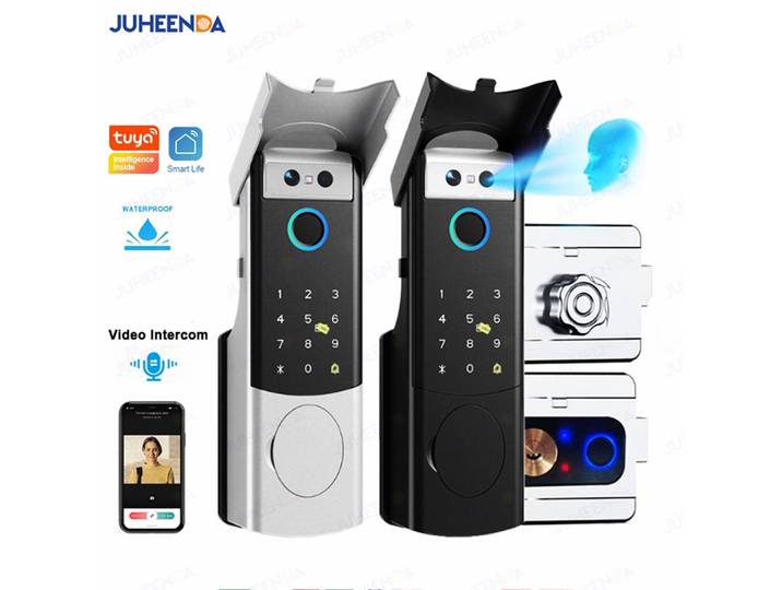 Tuya – serrure de porte intelligente d'extérieur, étanche, avec reconnaissance faciale, interphone vidéo, carte RFID, mot de passe, serrure électronique pour porte en fer