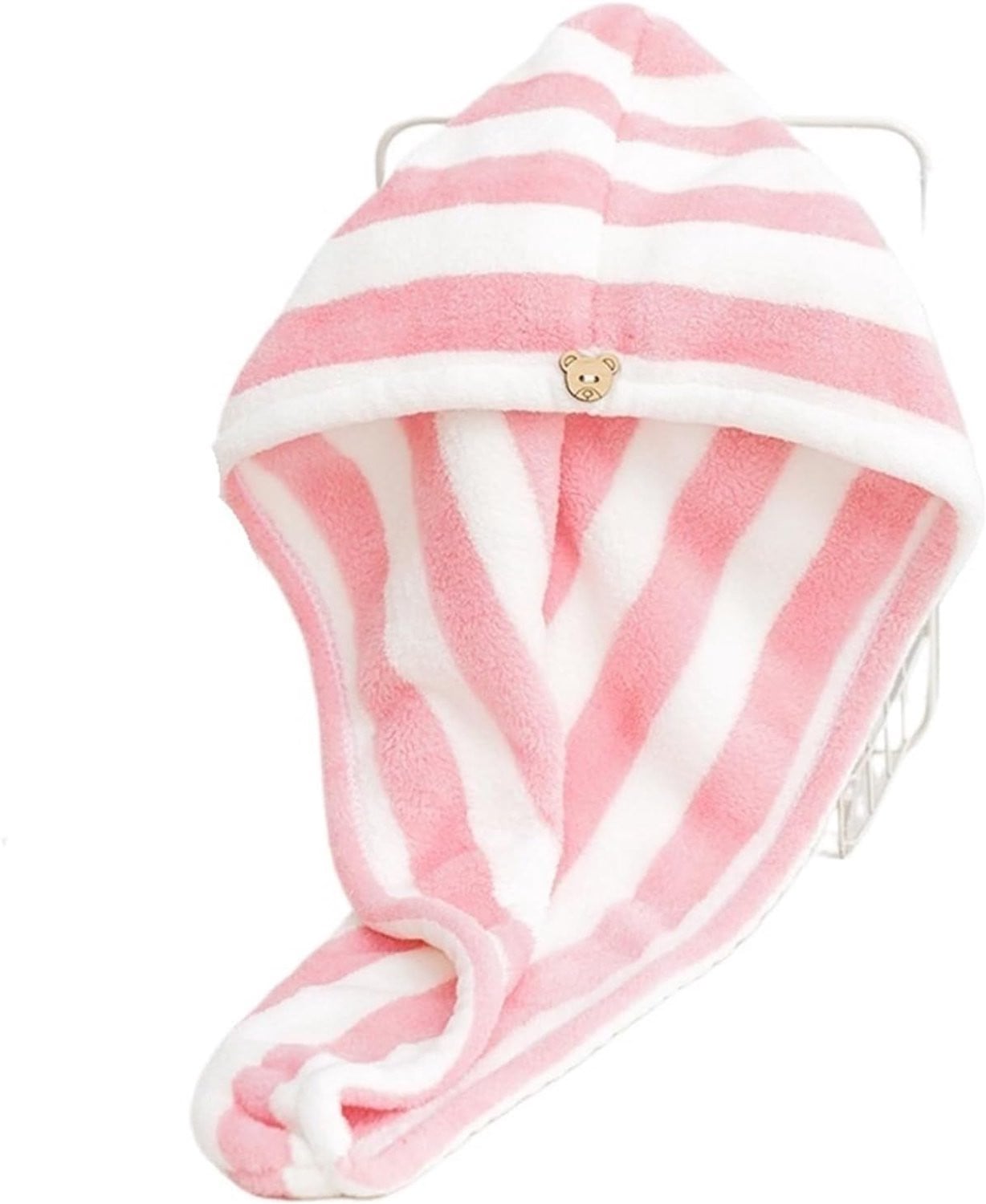 Microvezel Haardroger Handdoek Coral Velvet Tulband voor Vrouwen, Absorberend en Sneldrogend, Roze Wit