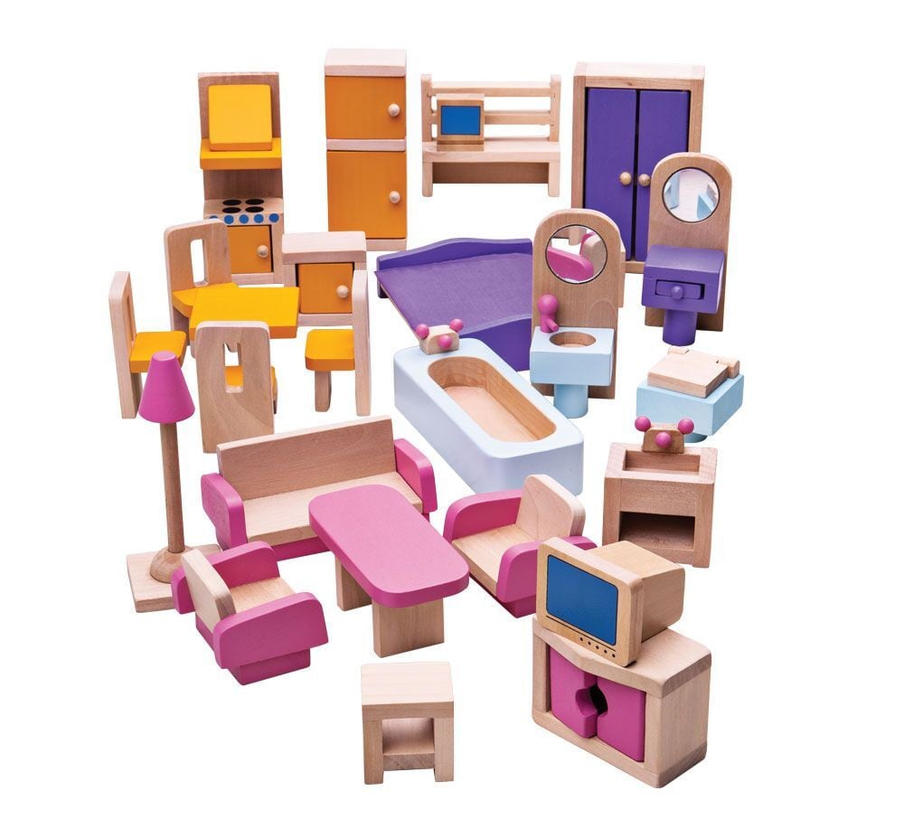 Bigjigs Toys Houten Meubelspeelset voor Poppenhuis met Accessoires