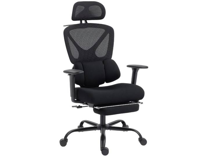 HOMCOM Ergonomischer Bürostuhl mit Lendenstütze, verstellbare Kopfstütz