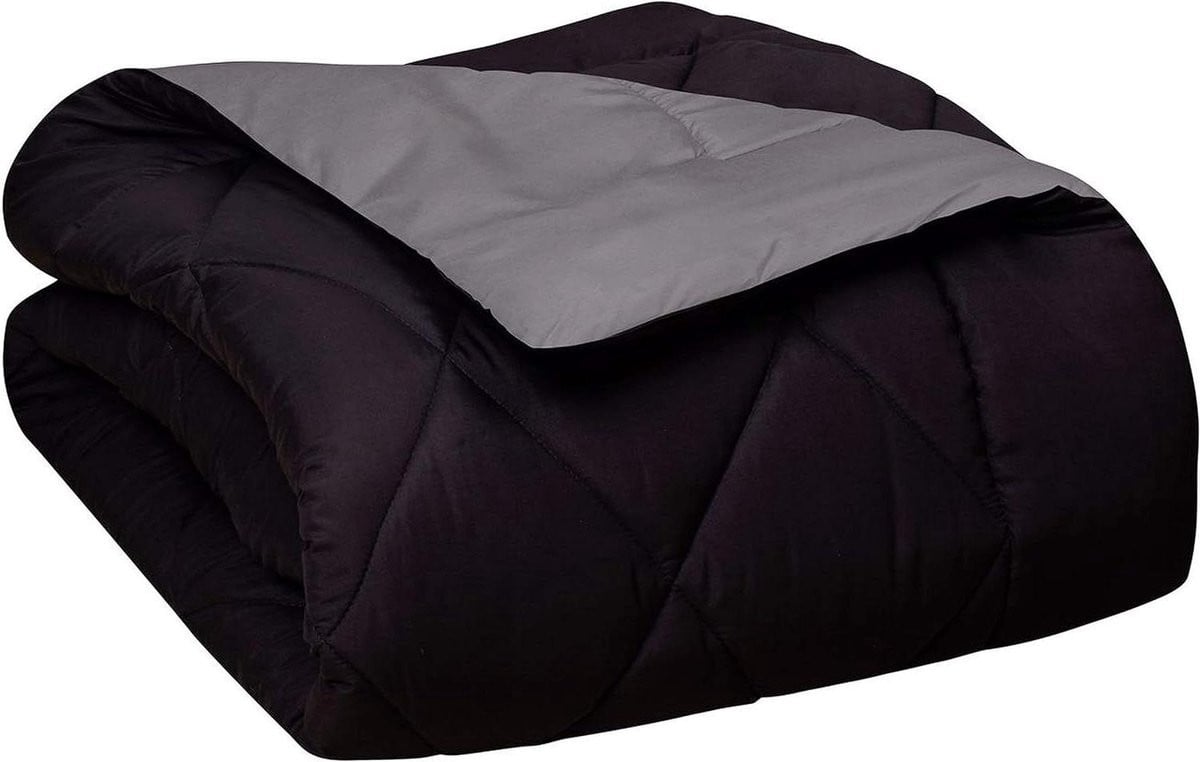 Omkeerbaar Dekbedovertrek Set met Diamantstiksel - Twin/Twin XL - Zwart/Grijs
