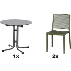 SIENA GARDEN Urban Lights Set 3teilig Square Stuhl gastrotauglich olive mit Tisch Sola Ø80