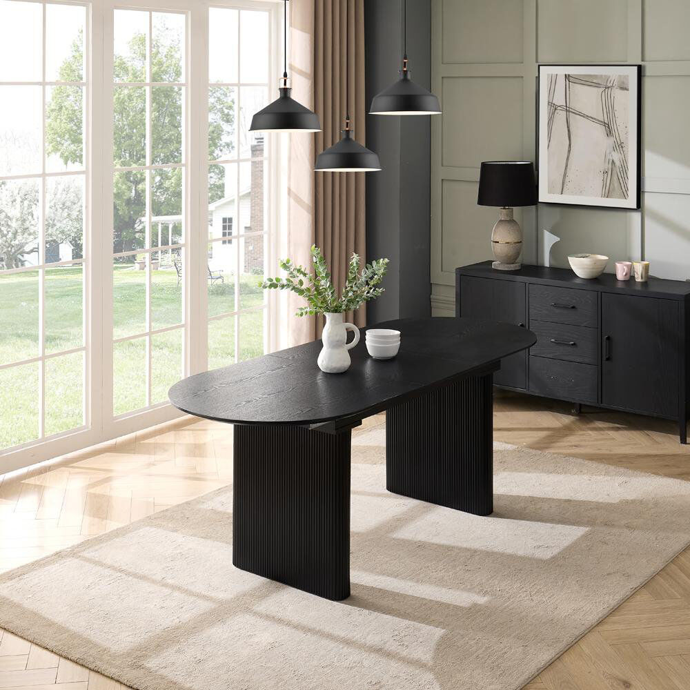 17 Stories Taino 200 " Extendable Oval Dining Table Black