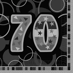 16 Servietten schwarz / silber Zahl 70