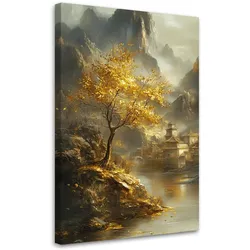 LEINWANDBILD Landschaftsberg Goldener Baum 60x90cm
