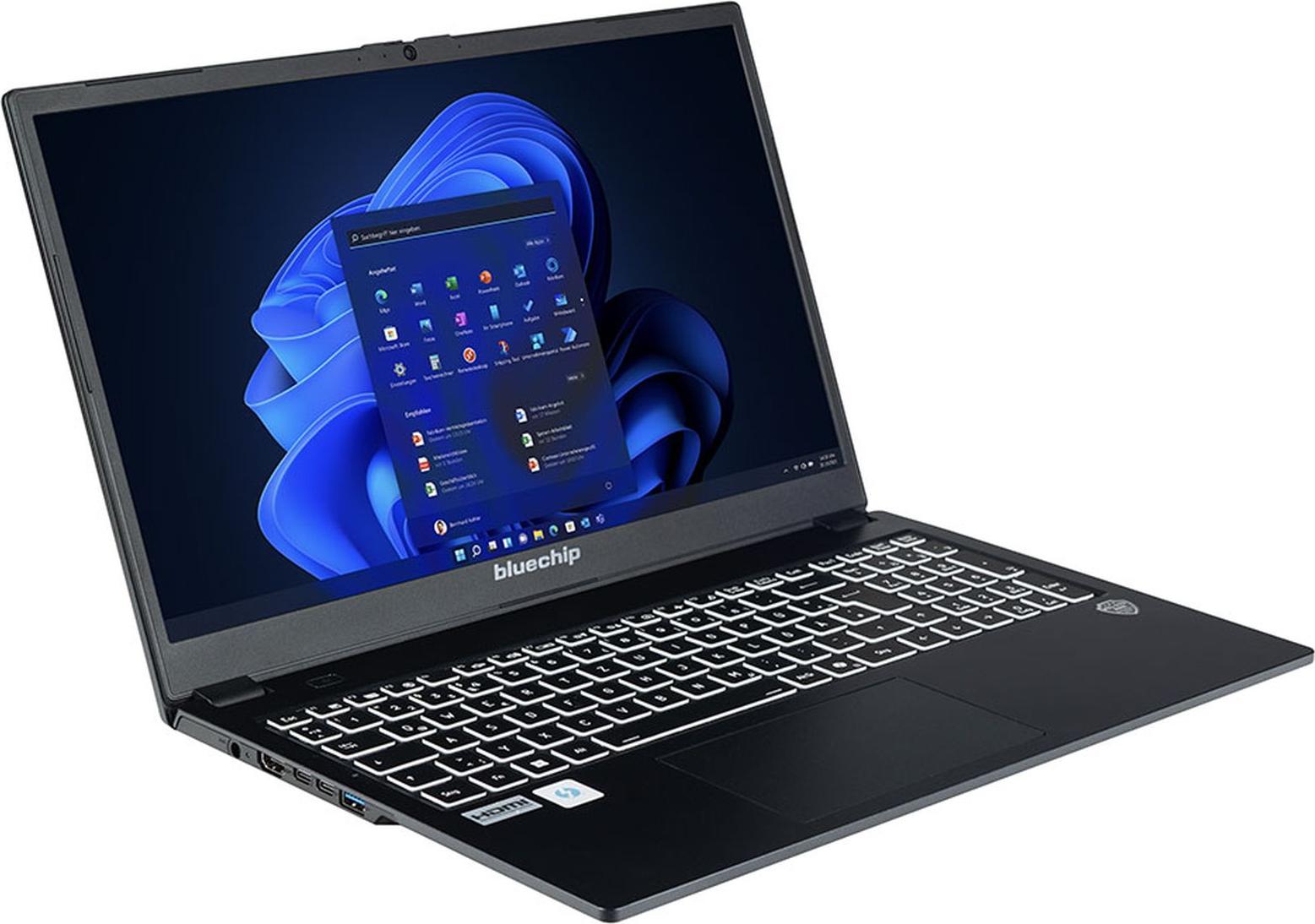 bluechip TRAVELline L15W19 Intel Core 5 Prozessor 120U / bis zu 5.00 GHz, Windows 11 Pro, 15,6" non-glare IPS Panel, 1.920 x 1.080, 16 GB DDR5, 500 GB NVMe SSD, Intel Wi-Fi 7, Bluetooth 5.4, Intel Grafik, Thunderbolt 4 über Type-C Port, Intel Core 5, 39,6 cm (15.6"), 1920 x 1080 Pixel, 16 GB, 500 GB, Windows 11 Pro