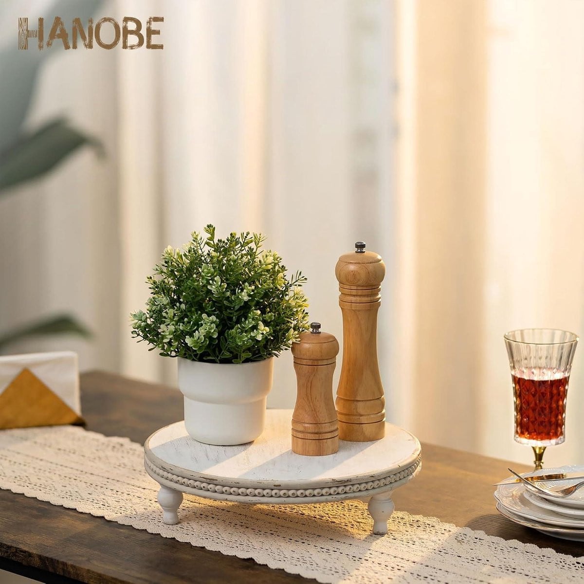 Ronte Decoratief dienblad voor salontafel en keuken - Rustiek wit hout - 30 cm