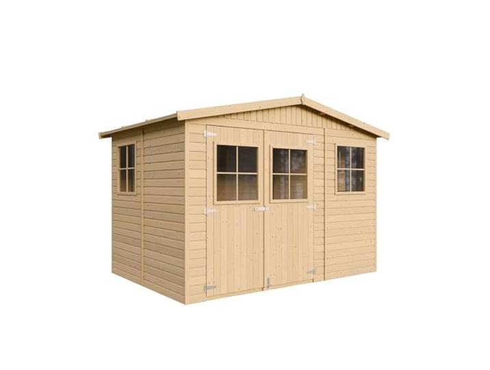 Timbela natuurlijk houten berging - buitenberging met ramen - h 226 x 318 x 220 cm/6 m², natuurlijk houten berging - werkplaatsberging voor gereedschap en fietsen, M334