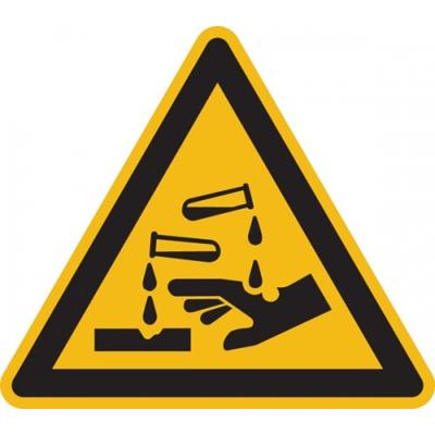 König Werbeanlagen Warnschild, Warnung vor ätzenden Stoffen W023 - ASR A1.3 (DIN EN ISO 7010) - 50 mm Folie selbstklebend