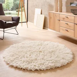 Natur Pur Hochflorteppich Ø 160 cm Schurwolle Beige Natural
