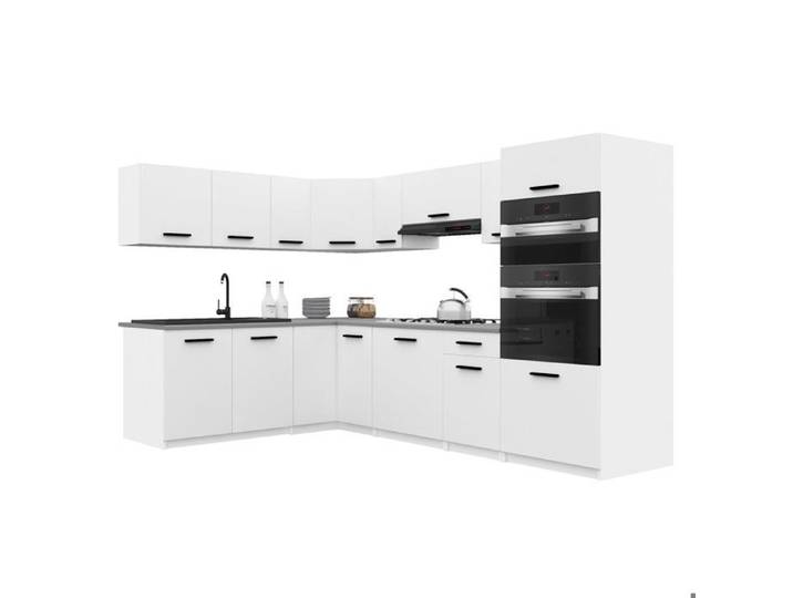 BELINI Cuisine Équipée Complète ITALIA 8 420 cm - Cuisine en L avec Colonne Four - Blanc Mat