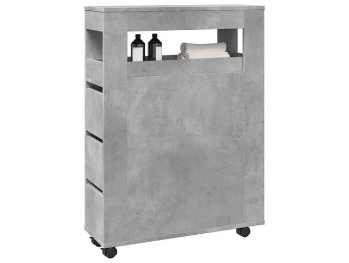 Meuble étroit de salle de bain à roulettes gris béton 855271