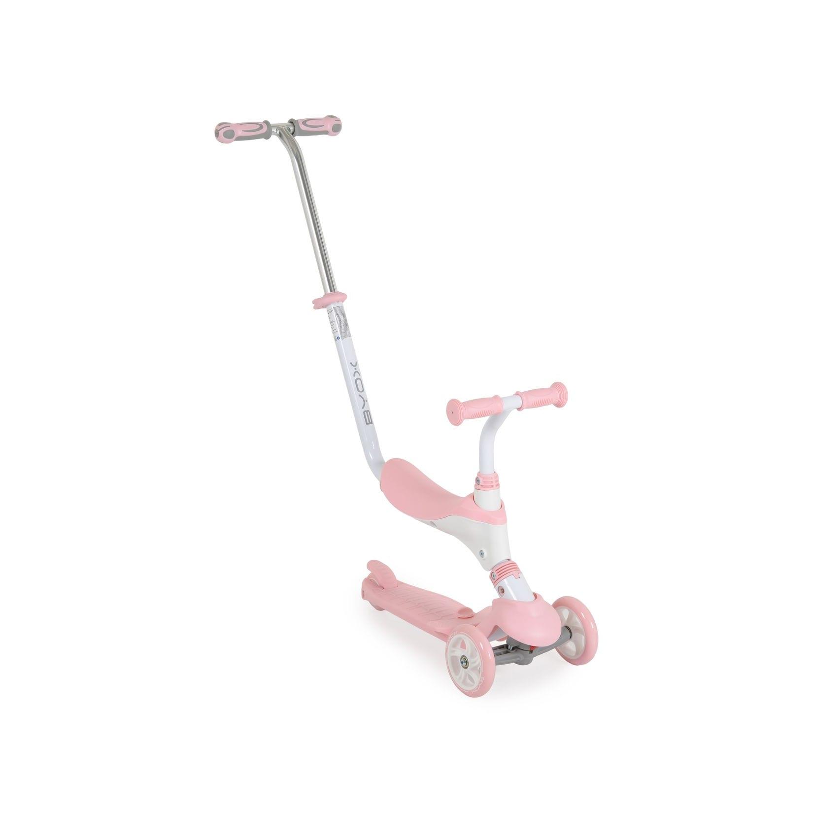 Byox Kinderroller Tristar 3 in 1 Roller Rutscher Schiebestange PU Räder ABEC-5 rosa weiß