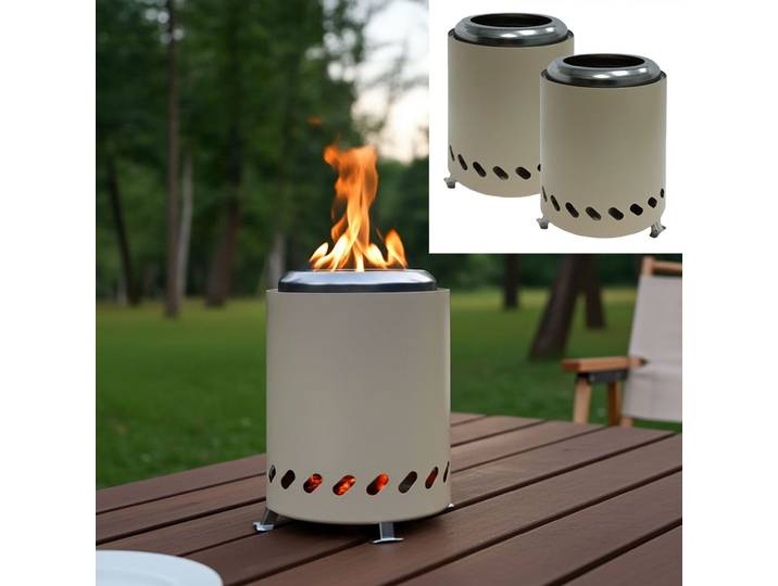 2er-Set Kompaktes Tischfeuer Edelstahl, beige, 14,5 x 14,5 x 19,5 cm