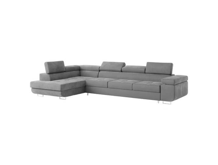 ECKSOFA VICENTE Grau Velours-Stoff mit Schlaffunktion