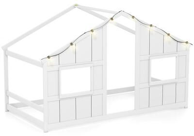 Costway Twin Size House Bed with LED Lights Montessori Slat-free Floor Bed-White