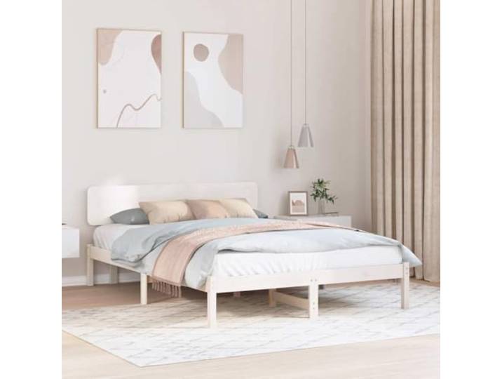 Massives Kiefernholz Modernes Minimalismus Bettgestell 160x200 Weiß Bettgestell mit Kopfteil Weiss 160x200 Massivholz Kiefer Stabiler Lattenrost Doppelbett 200kg Belastbar