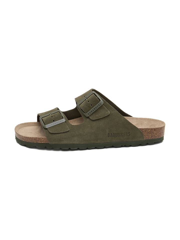 BABUNKERS Family Leder-Pantoletten in Khaki - 40
