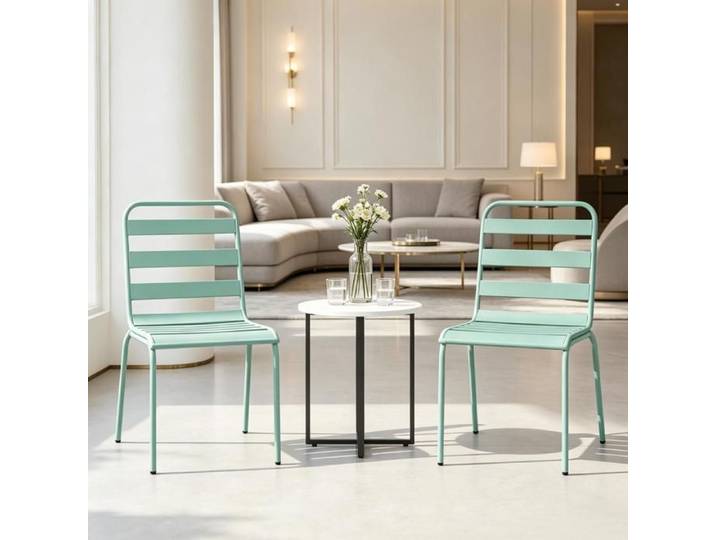 Chaise de bureau En acier Terrasse et balcon Pour jardin balcon ou terrasse Vert 2 set chaises de jardin empilables en métale