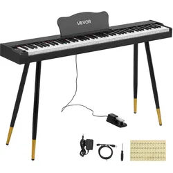 VEVOR Digitalpiano 88 Halbgewichtete Tasten Standardgröße E-Piano Schwarz für Anfänger, 600 Klangfarben, 600 Rhythmen, USB, MIDI, Audioausgang, Kopfhörerbuchse, Sustain-Pedal und HiFi-Lautsprechern