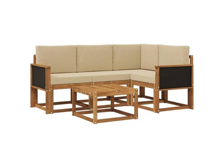 PUGYNBK Modulares Sofa für den Außenbereich, 5-Sitzer, Akazienholz Lamellen-Design, flexible Konfiguration, wetterfest, Garten, Terrasse, Pool
