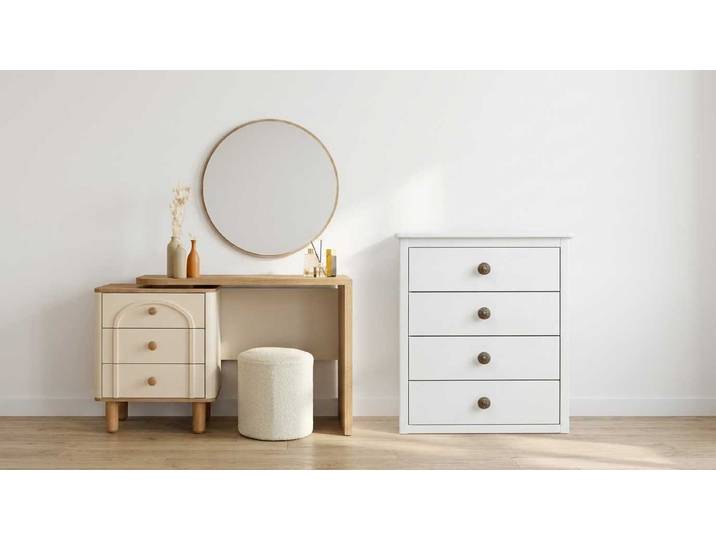 JVmoebel Schminktisch Schminktisch Kommode Set Beige Modern Luxus Spiegel Hocker