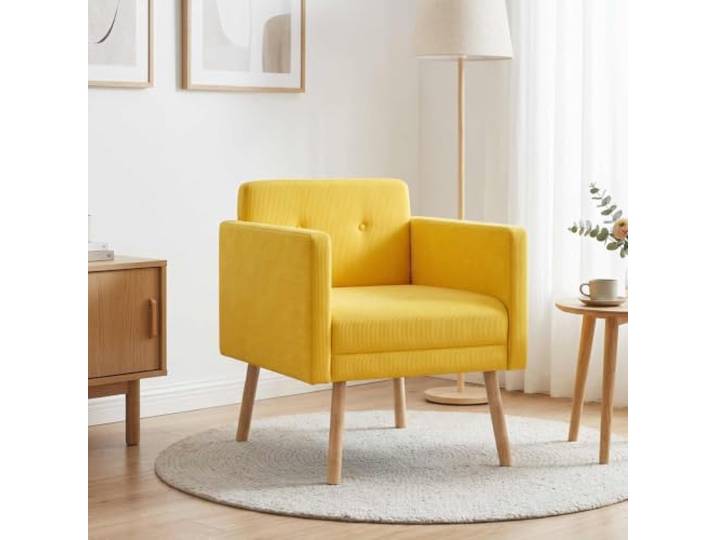 Akzentstuhl Helles Gelb Cordstoff Einzelsessel für Wohnzimmer,Schlafzimmer,stützende Armlehnen,Schaumstofffüllung,Holzwerkstoffrahmen