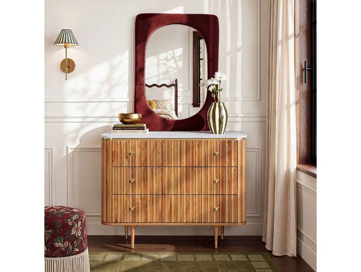 HABITAT - Commode 3 tiroirs en bois massif avec plateau en marbre - Naturel - Hector