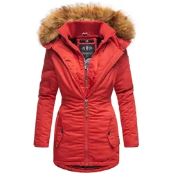 MARIKOO Damen Eleganter Wintermantel Kurzmantel mit Kunstfellkapuze Sanakoo