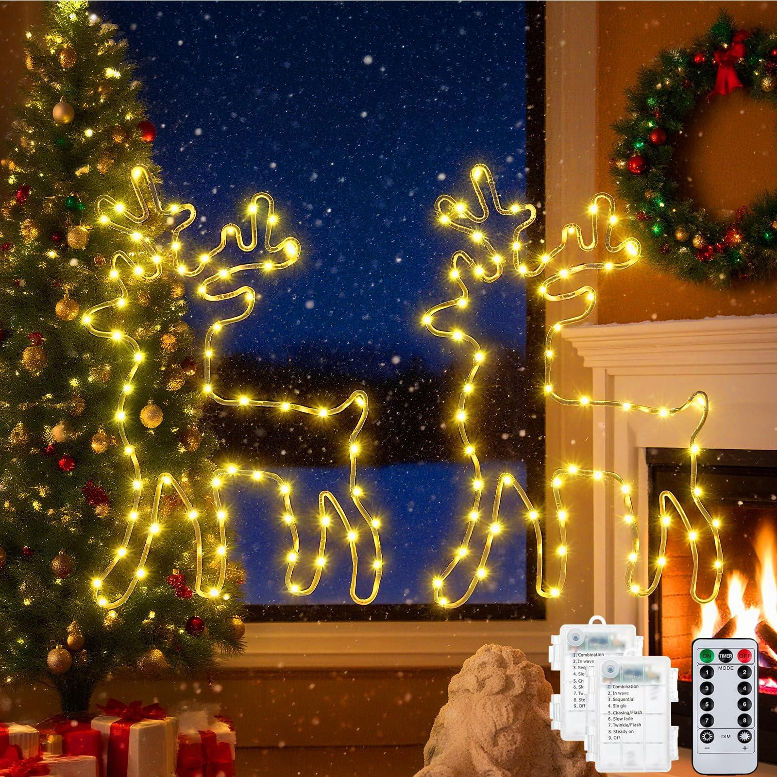 Dripio Kerstverlichting Rendieren 2 stuks Kleurrijk 120 LED met 8 lichtstanden en timerfunctie