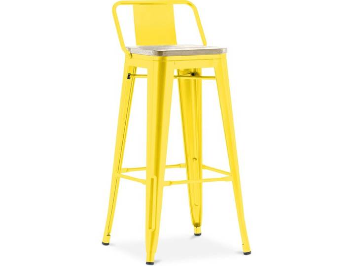 Tabouret de bar avec dossier - Design industriel - Bois et acier - 76cm - Nouvelle édition - Metalix Jaune