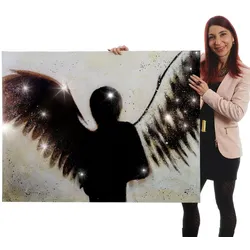 Wandbild Engel, 100% handgemaltes Ölgemälde Gemälde XL, 120x90cm